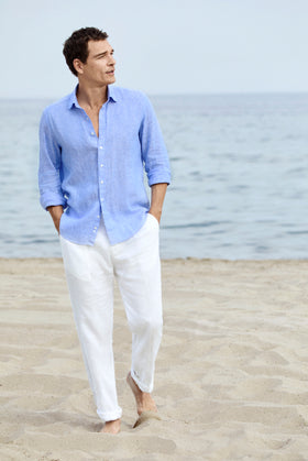 White Straight Wide Leg Linen Sport Pants