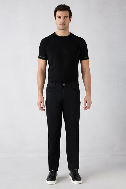 Siyah Slim Fit Dar Kesim 5 Cep Pamuklu Düz Likralı Kanvas / Chino Pantolon
