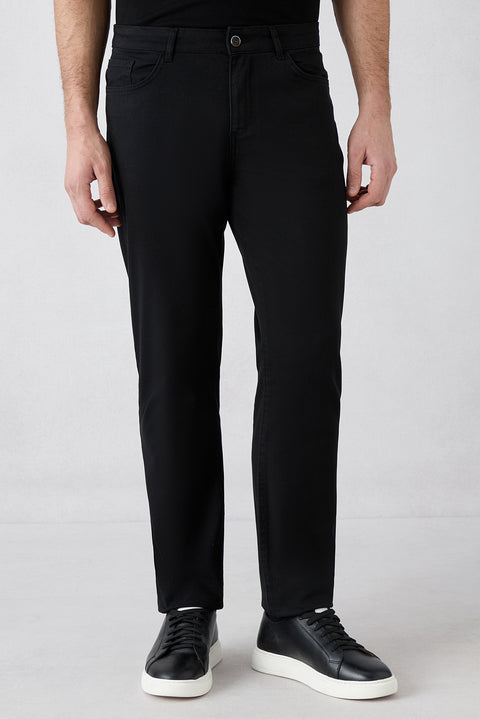 Siyah Regular Fit Standart Kesim 5 Cep Pamuklu Düz Likralı Kanvas / Chino Pantolon