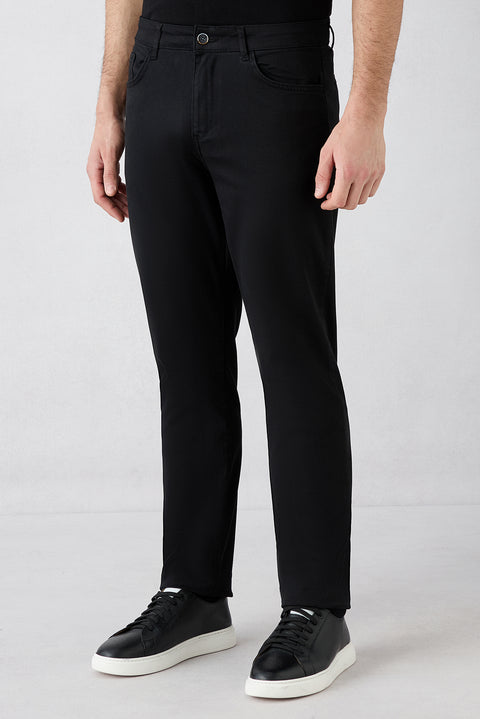 Siyah Slim Fit Dar Kesim 5 Cep Pamuklu Düz Likralı Kanvas / Chino Pantolon