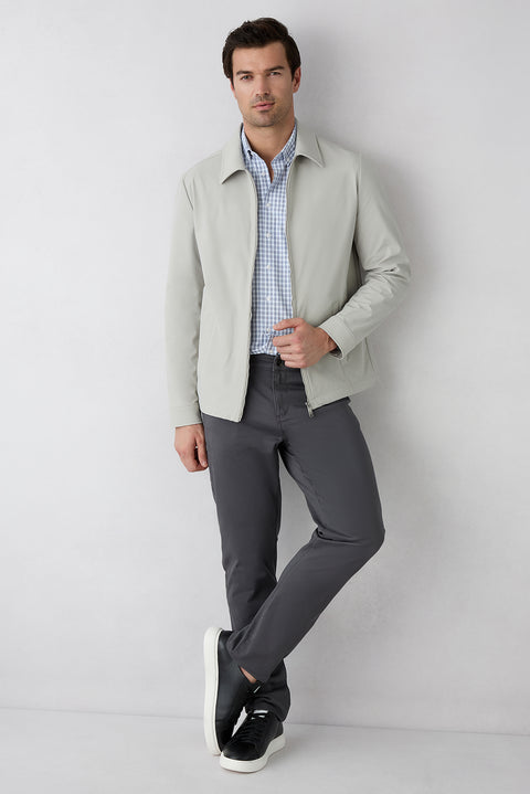 Medium Gray Slim Fit Narrow Cut 5-Pocket Cotton Plain Lycra Canvas / Chino Trousers