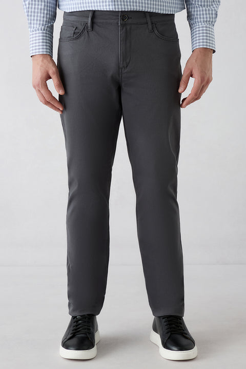 Medium Gray Slim Fit Narrow Cut 5-Pocket Cotton Plain Lycra Canvas / Chino Trousers