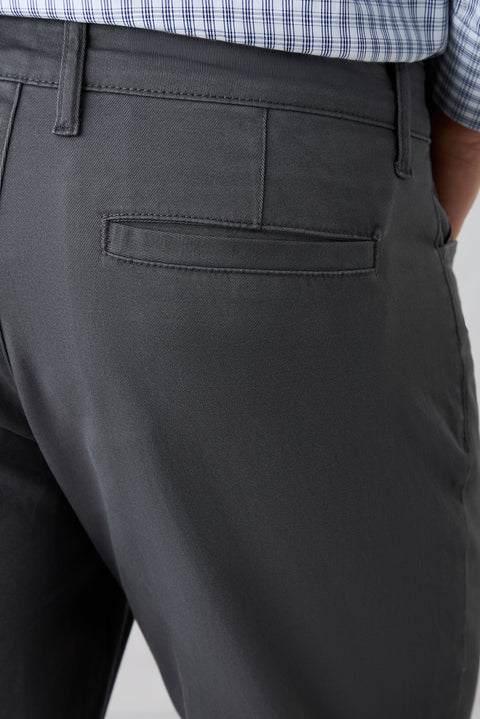 Medium Gray Slim Fit Narrow Cut 5-Pocket Cotton Plain Lycra Canvas / Chino Trousers