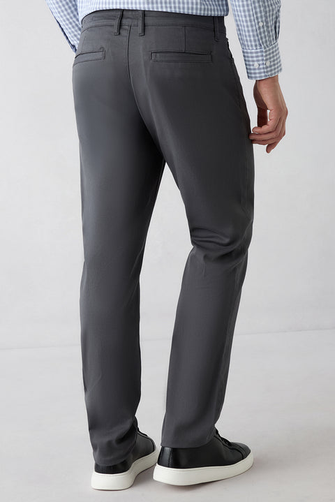 Medium Gray Slim Fit Narrow Cut 5-Pocket Cotton Plain Lycra Canvas / Chino Trousers