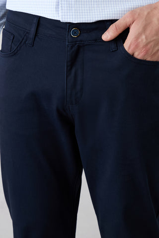  Orta Lacivert Slim Fit Dar Kesim 5 Cep Pamuklu Düz Likralı Kanvas / Chino Pantolon