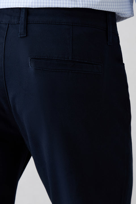 Mid Navy Slim Fit Narrow Cut 5 Pocket Cotton Plain Lycra Canvas / Chino Trousers