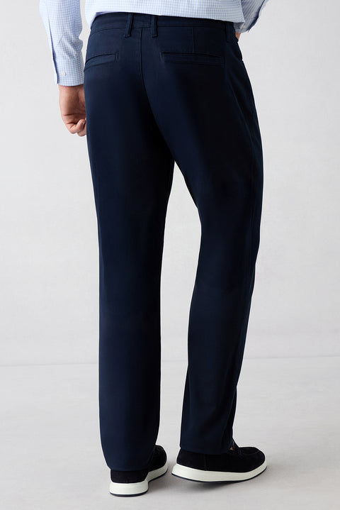Mid Navy Slim Fit Narrow Cut 5 Pocket Cotton Plain Lycra Canvas / Chino Trousers