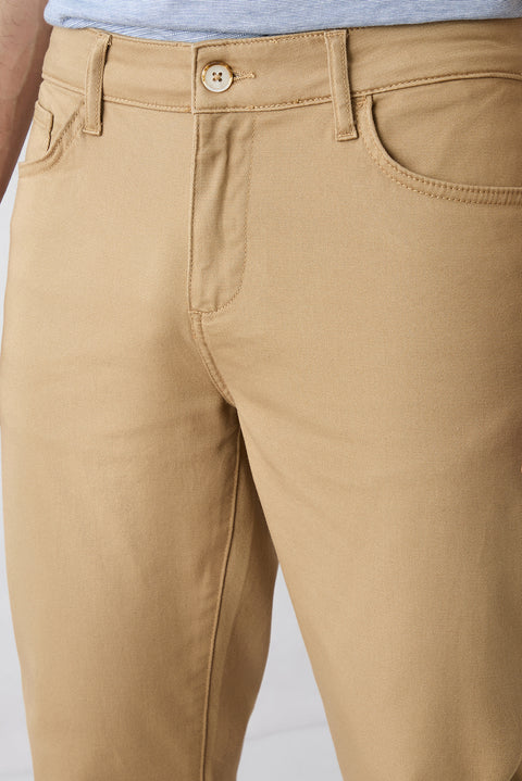 Light Beige Slim Fit Narrow Leg 5-Pocket Cotton Stretch Canvas / Chino Trousers