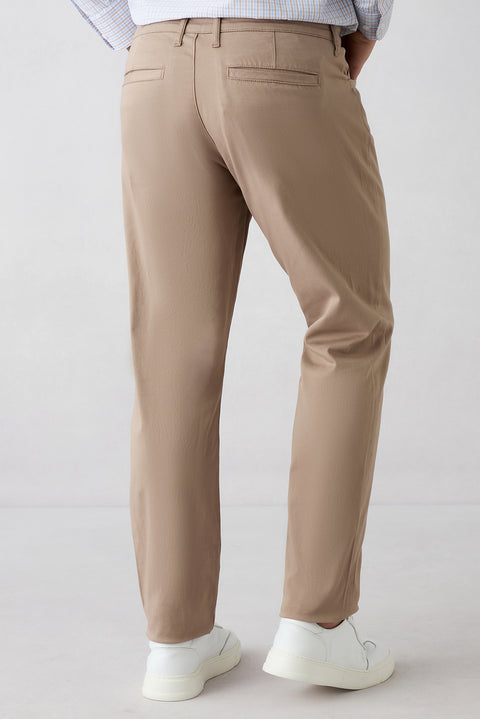 Light Mink Slim Fit Narrow Cut 5-Pocket Cotton Plain Lycra Canvas / Chino Trousers