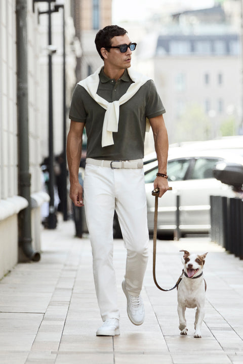 Off-White Relaxed Fit Lyocell Blend Side Pocket Canvas / Chino Trousers