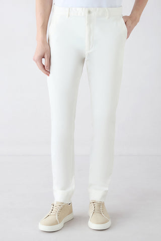  Kırık Beyaz Slim Fit Dar Kesim Lyocell Karışımlı Yan Cepli Kanvas / Chino Pantolon