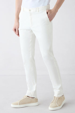  Kırık Beyaz Slim Fit Dar Kesim Lyocell Karışımlı Yan Cepli Kanvas / Chino Pantolon