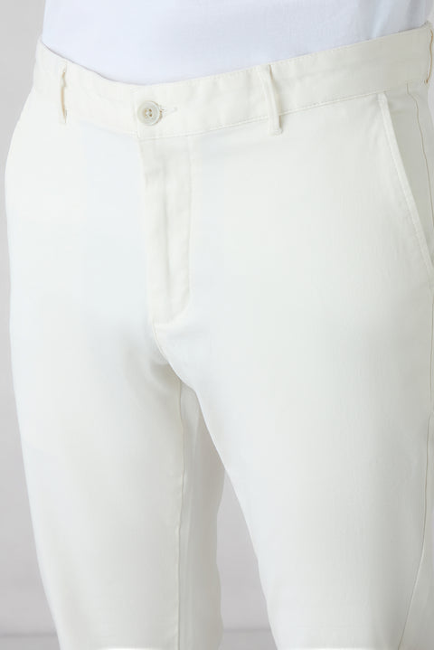 Kırık Beyaz Slim Fit Dar Kesim Lyocell Karışımlı Yan Cepli Kanvas / Chino Pantolon