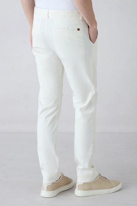 Kırık Beyaz Slim Fit Dar Kesim Lyocell Karışımlı Yan Cepli Kanvas / Chino Pantolon