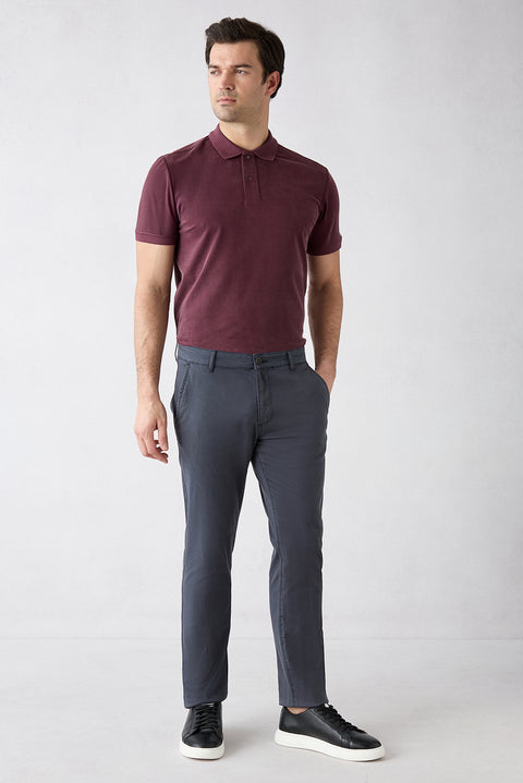 Dark Anthracite Relaxed Fit Lyocell Blend Canvas / Chino Trousers with Side Pockets