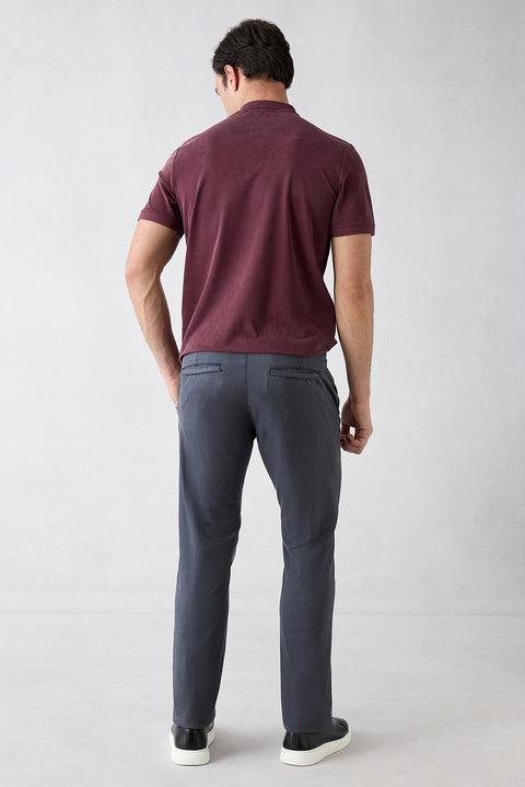 Dark Anthracite Slim Fit Tapered Lyocell Blend Canvas / Chino Pants with Side Pockets