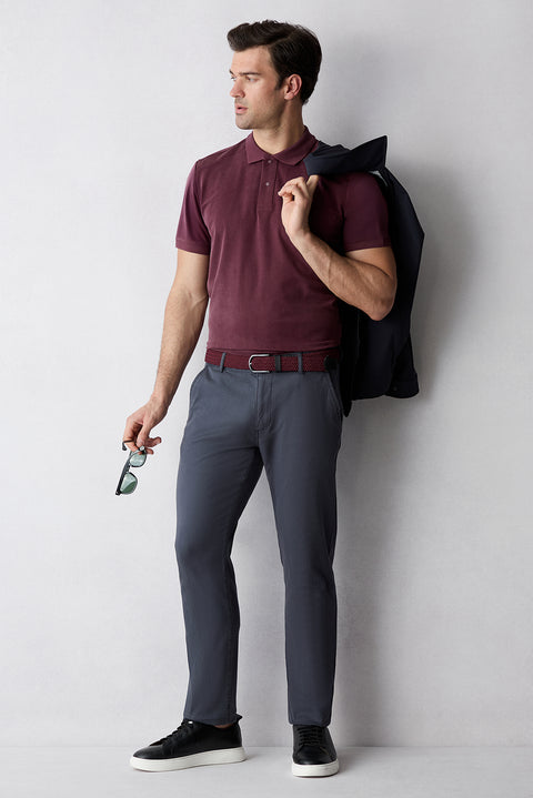 Dark Anthracite Slim Fit Tapered Lyocell Blend Canvas / Chino Pants with Side Pockets
