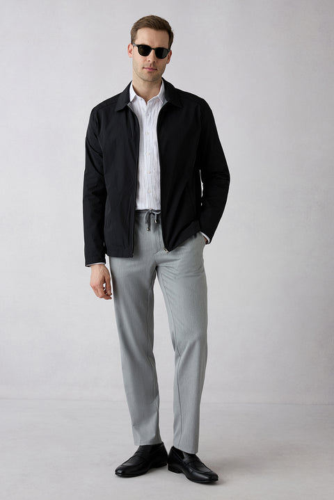 Açık Gri Regular Straight Fit Beli Lastikli İpli Pileli Likralı Jogger Pantolon
