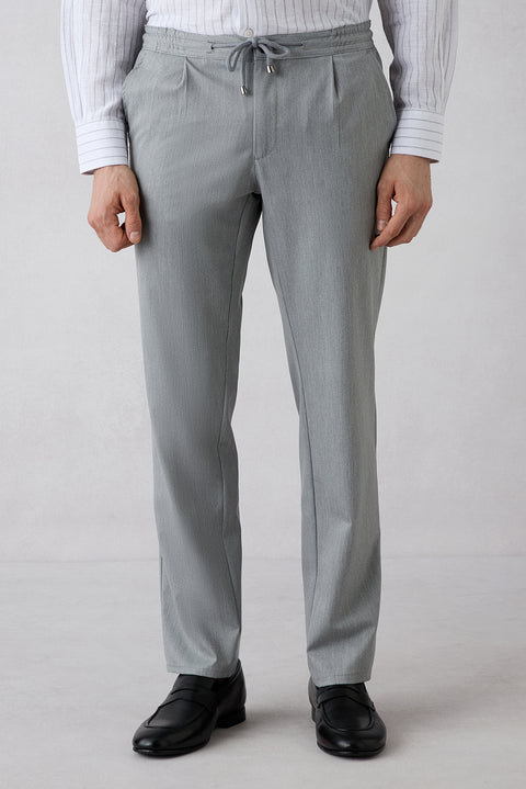 Açık Gri Regular Straight Fit Beli Lastikli İpli Pileli Likralı Jogger Pantolon