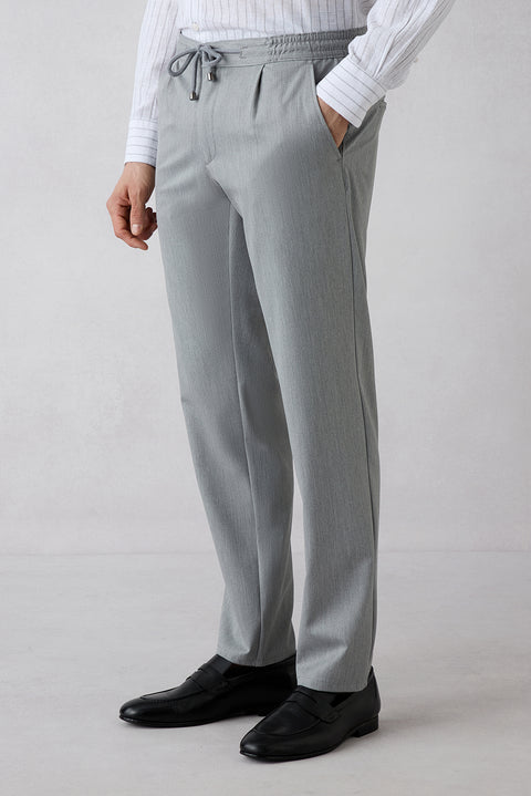 Açık Gri Regular Straight Fit Beli Lastikli İpli Pileli Likralı Jogger Pantolon