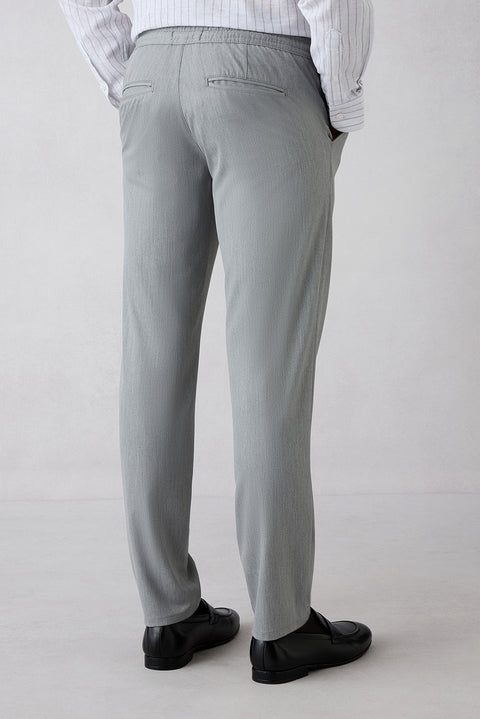 Açık Gri Regular Straight Fit Beli Lastikli İpli Pileli Likralı Jogger Pantolon