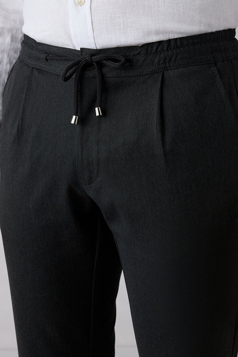 Koyu Antrasit Regular Straight Fit Beli Lastikli İpli Pileli Likralı Jogger Pantolon