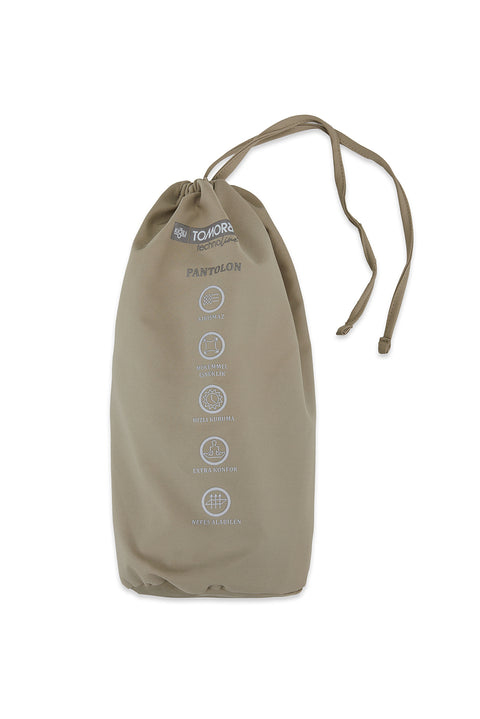 Mid Beige Regular Fit Standard Cut Lycra Elasticated Waist Drawstring Bagged Trousers