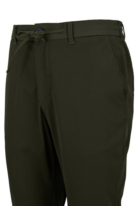 Medium Khaki Regular Fit Standard Cut Lycra Elasticated Waist Drawstring Bagged Trousers