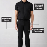 Siyah Techno-Line Regular Fit Standart Kesim Çantalı Likralı Beli İpli Chino / Kanvas Pantolon