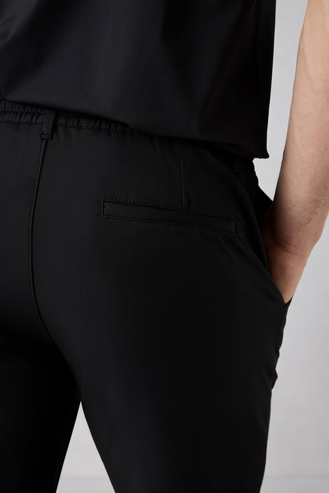 Siyah Techno-Line Regular Fit Standart Kesim Çantalı Likralı Beli İpli Chino / Kanvas Pantolon