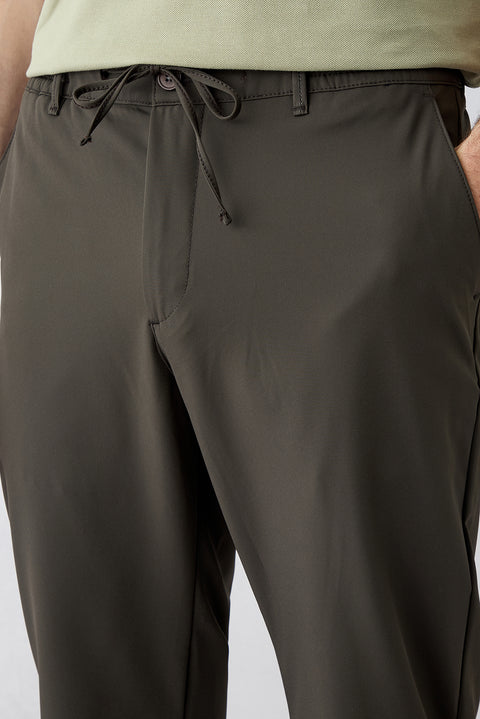 Dark Khaki 6 Drop Regular Fit Standard Cut Lycra Waistband Elasticated Sports Pants with Bag