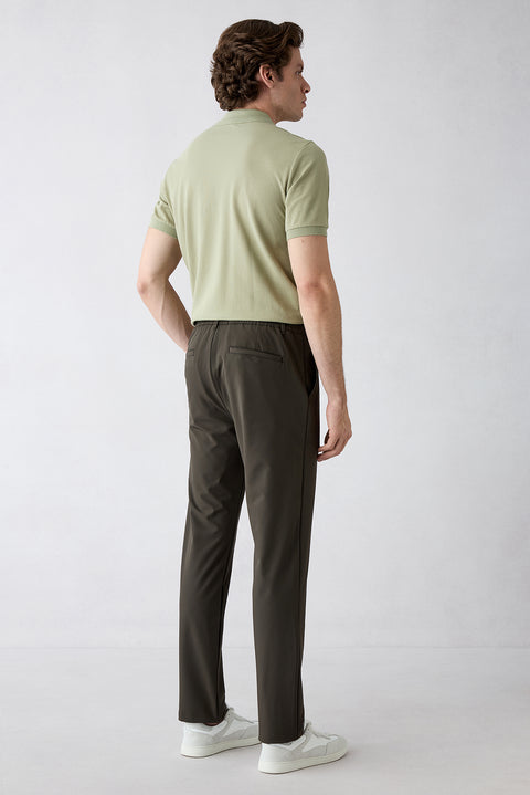Dark Khaki 6 Drop Regular Fit Standard Cut Lycra Waistband Elasticated Sports Pants with Bag