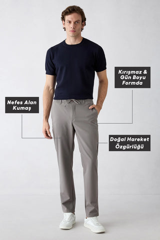  Koyu Vizon Techno-Line Regular Fit Standart Kesim Çantalı Likralı Beli İpli Chino / Kanvas Pantolon