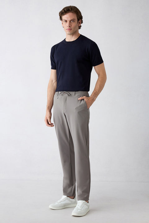 Dark Mink 6 Drop Regular Fit Standard Cut Lycra Chino/Canvas Trousers with Bag