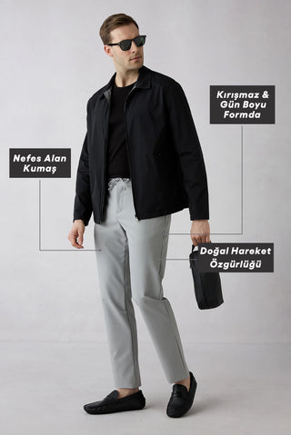  Açık Gri Techno-Line Regular Fit Standart Kesim Likralı Esnek Beli Lastikli İpli Çantalı Pantolon