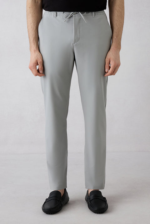 Açık Gri Techno-Line Regular Fit Standart Kesim Likralı Esnek Beli Lastikli İpli Çantalı Pantolon