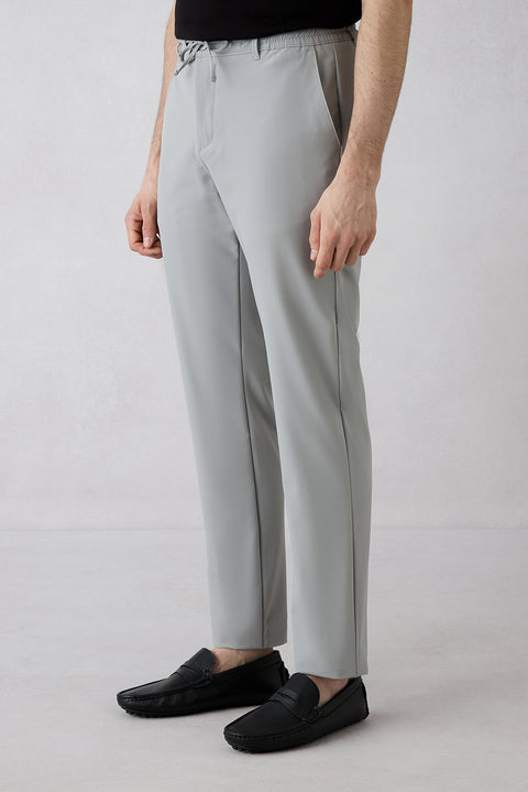 Açık Gri Techno-Line Regular Fit Standart Kesim Likralı Esnek Beli Lastikli İpli Çantalı Pantolon