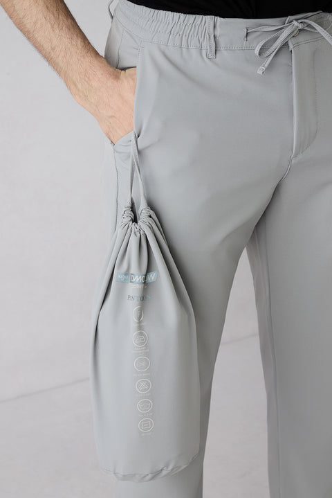 Açık Gri Techno-Line Regular Fit Standart Kesim Likralı Esnek Beli Lastikli İpli Çantalı Pantolon
