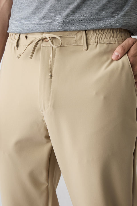 Orta Bej Techno-Line Regular Fit Standart Kesim Likralı Esnek Beli Lastikli İpli Çantalı Pantolon