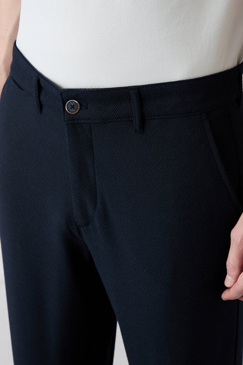 Dark Navy Regular Straight Fit Side Pocketed Lycra Flexible Canvas / Chino Trousers