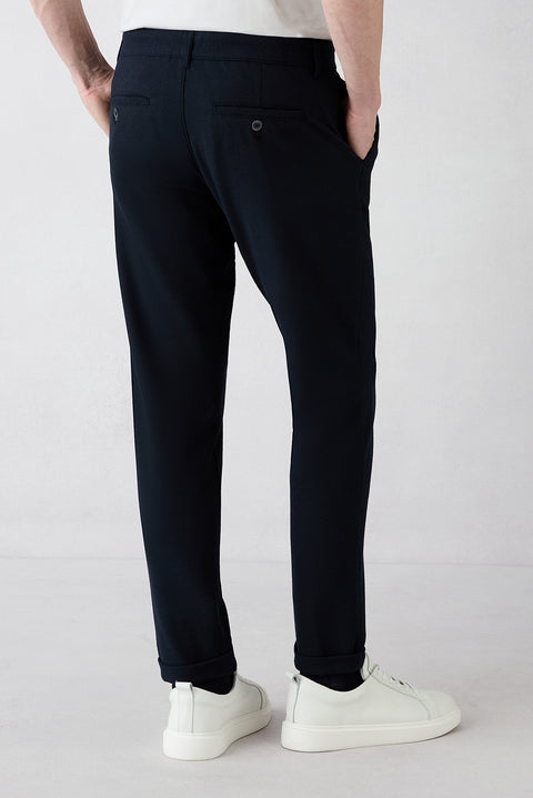 Dark Navy Regular Straight Fit Side Pocketed Lycra Flexible Canvas / Chino Trousers