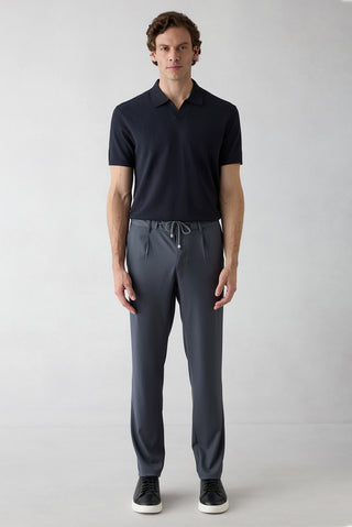  Koyu Füme Regular Straight Fit Beli İpli Pileli Yan Cepli Likralı Kanvas / Chino Pantolon