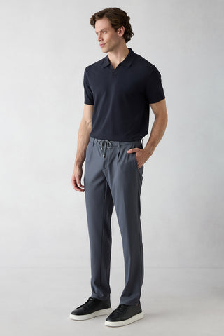  Koyu Füme Regular Straight Fit Beli İpli Pileli Yan Cepli Likralı Kanvas / Chino Pantolon