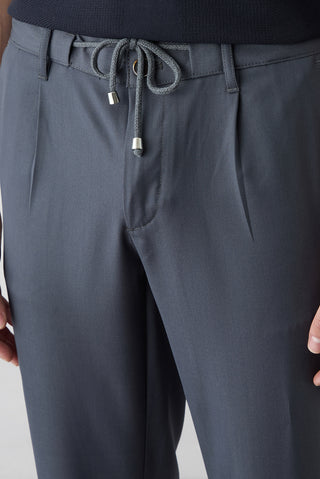  Koyu Füme Regular Straight Fit Beli İpli Pileli Yan Cepli Likralı Kanvas / Chino Pantolon