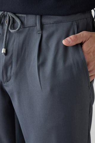 Koyu Füme Regular Straight Fit Beli İpli Pileli Yan Cepli Likralı Kanvas / Chino Pantolon