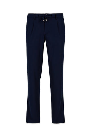  Açık Lacivert Regular Straight Fit Beli İpli Pileli Yan Cepli Likralı Kanvas / Chino Pantolon