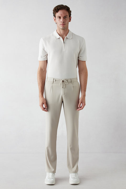 Light Beige Regular Straight Fit Plain Lycra Sport Pants