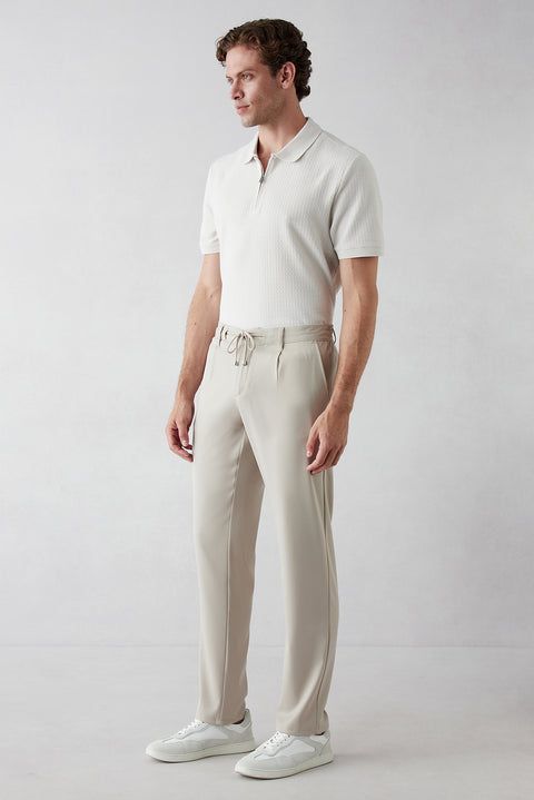 Light Beige Regular Straight Fit Plain Lycra Sport Pants