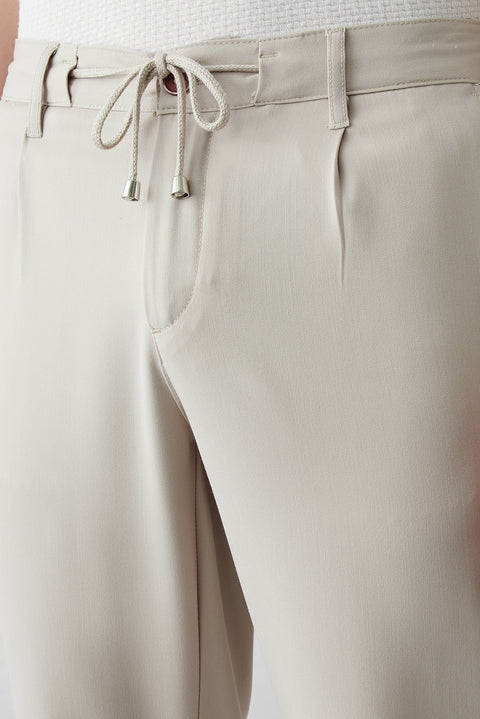 Light Beige Regular Straight Fit Plain Lycra Sport Pants