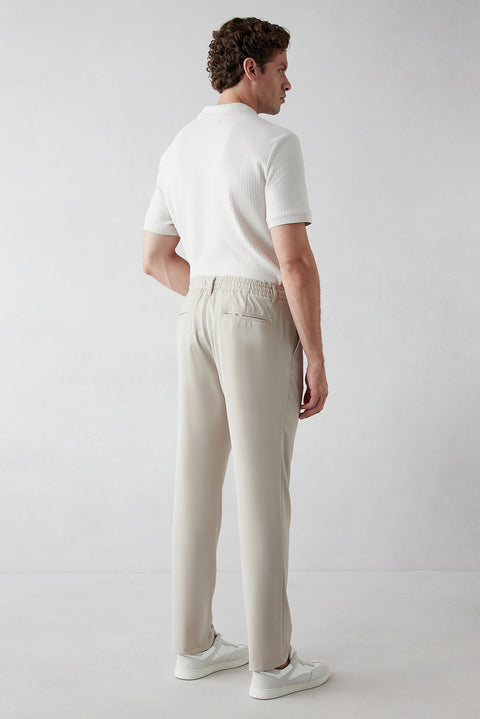 Light Beige Regular Straight Fit Plain Lycra Sport Pants